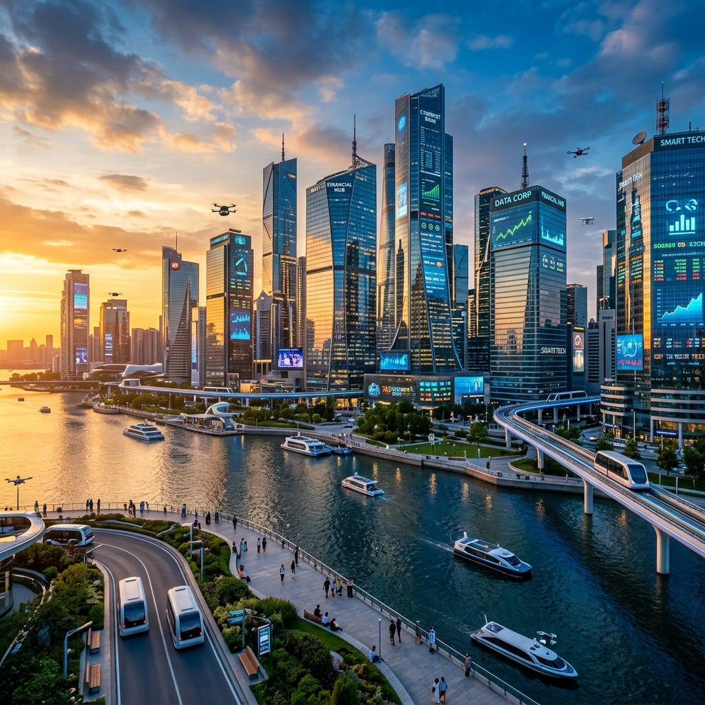 Smart city skyline technology investment